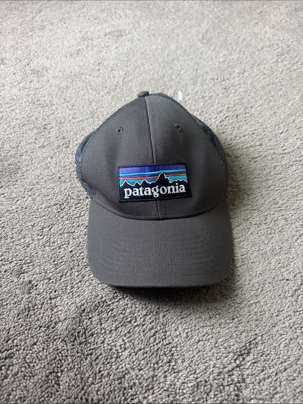 Patagonia P-6 Logo Trucker Snapback Hat Gray Mesh Back Size Os